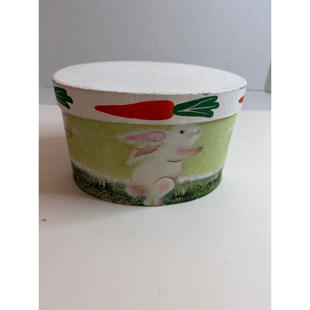 Cute‎ Bunny Carrot Round Trinket Box Container Easter Spring